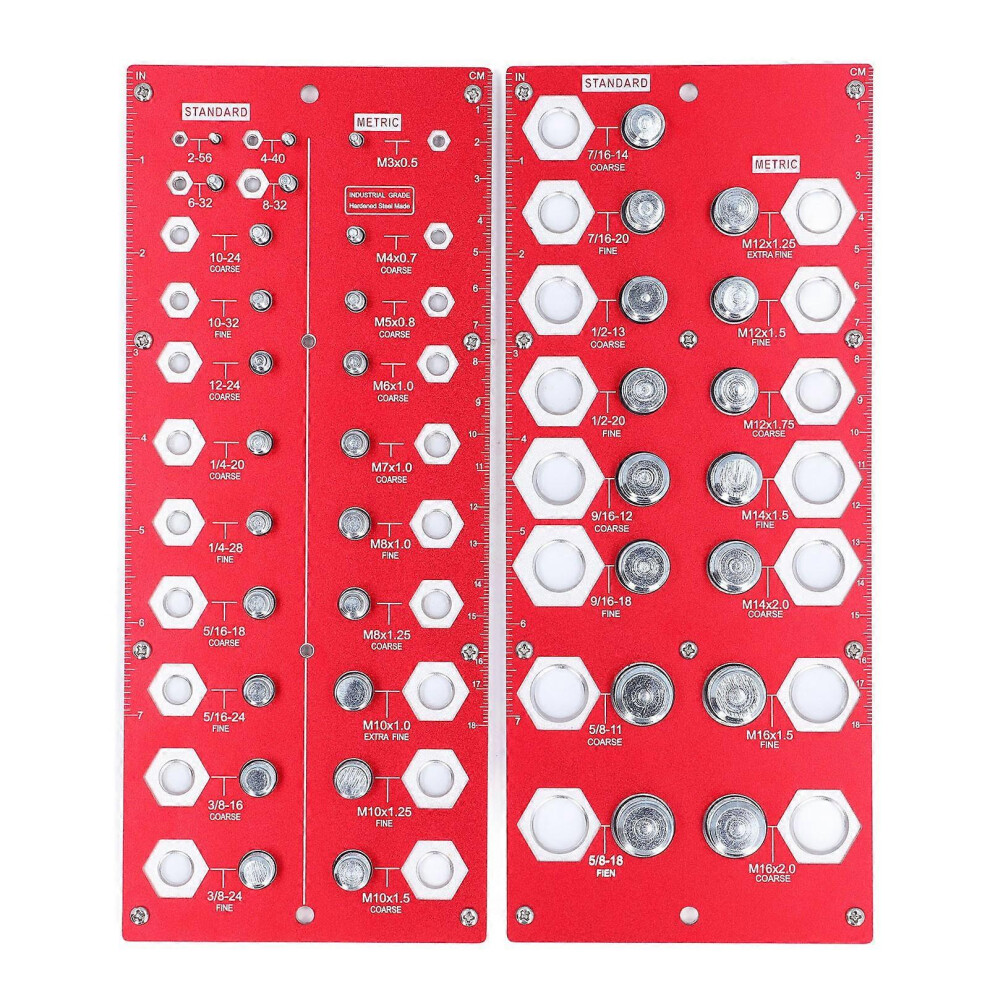 (As Show, One Size) Nut Bolt Thread Checker Inch Metric Board 38 Size Gauge Identifier Standard Ruler 6909775973660
