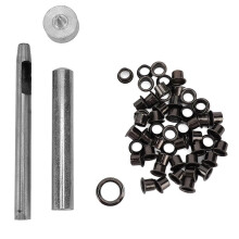 (As show, One size) 50Pcs Leather Rivet Iron Round Inner Hole Grommet with 3pcs Tools for DIY Crafting 6mm / 0.24in