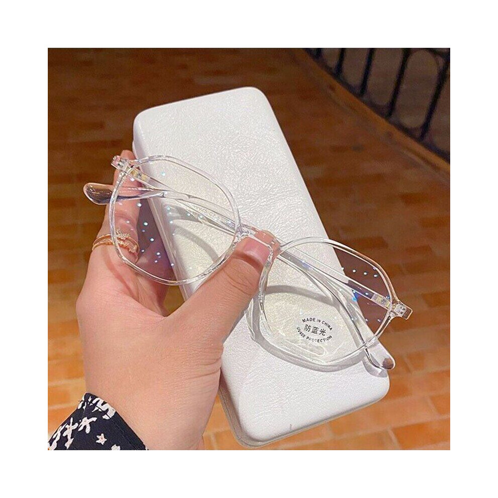 (Clear, +3.0) Polygon Reading Glasses Women Fashion Anti-Blue Light Eyeglasses Presbyopia +4.0