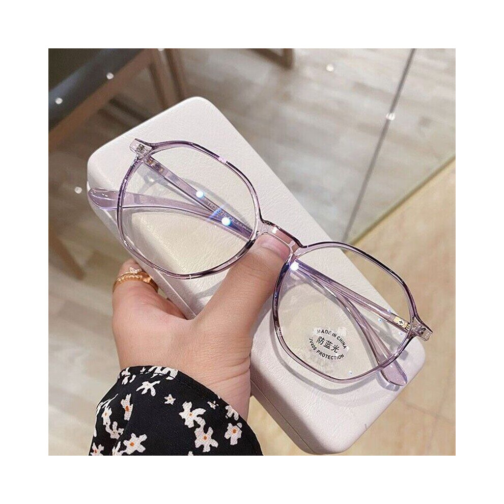 (Purple, +2.5) Polygon Reading Glasses Women Fashion Anti-Blue Light Eyeglasses Presbyopia +4.0