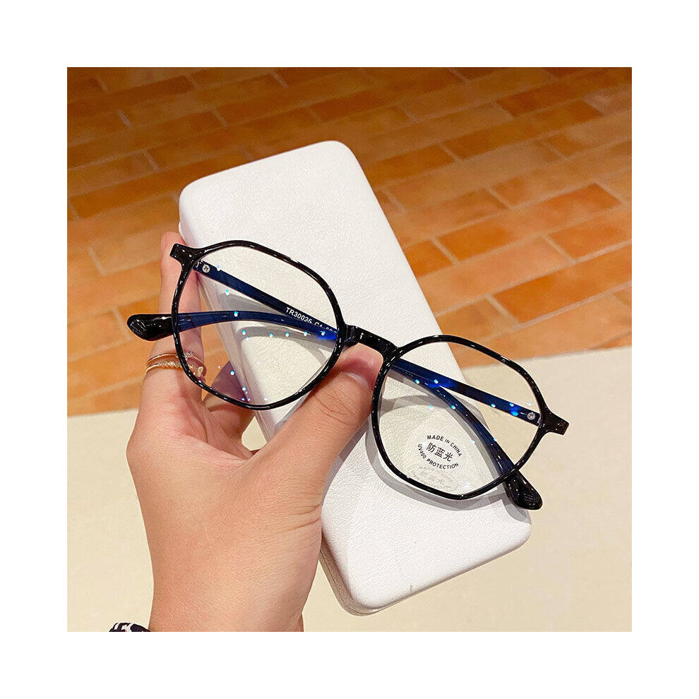 (Black, +3.5) Polygon Reading Glasses Women Fashion Anti-Blue Light Eyeglasses Presbyopia +4.0