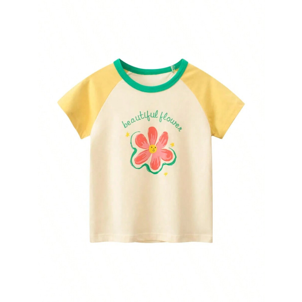 (HT9127A, 2T) 2025 Summer 2-8 Years Kids Girl Shorts Sleeve T-shirts Printed Little Girl Top Baby Girl T Shirts Children Toddler Girl Clothes