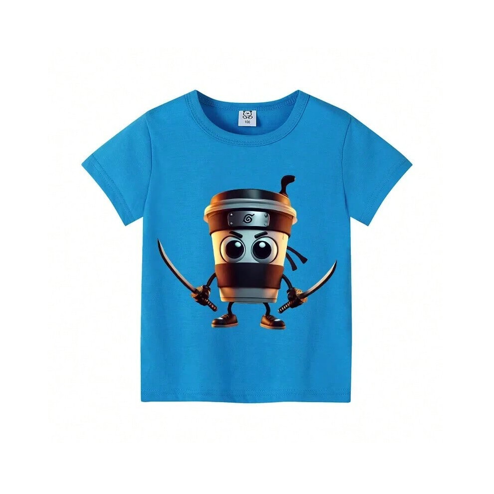 (shj39, size 160cm) Italian Brainrot Short Sleeve Summer Kids Tung Tungtung Sahur Cotton T-shirt Tops Boy Anime Fashion Cute Tee Casual Clothes Gift