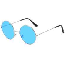 (Silver+Blue) John Lennon Style Sunglasses Round Retro Vintage Style 60s Hippie Glasses