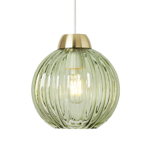 Litecraft Clara Green Glass Lampshade - Brass