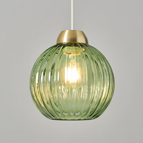 Litecraft Clara Green Glass Lampshade - Brass 2