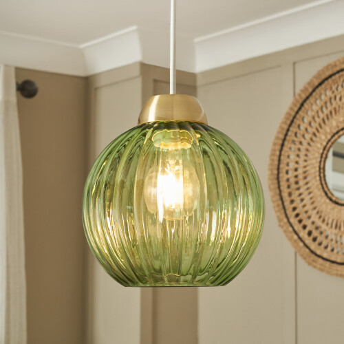 Litecraft Clara Green Glass Lampshade - Brass 1