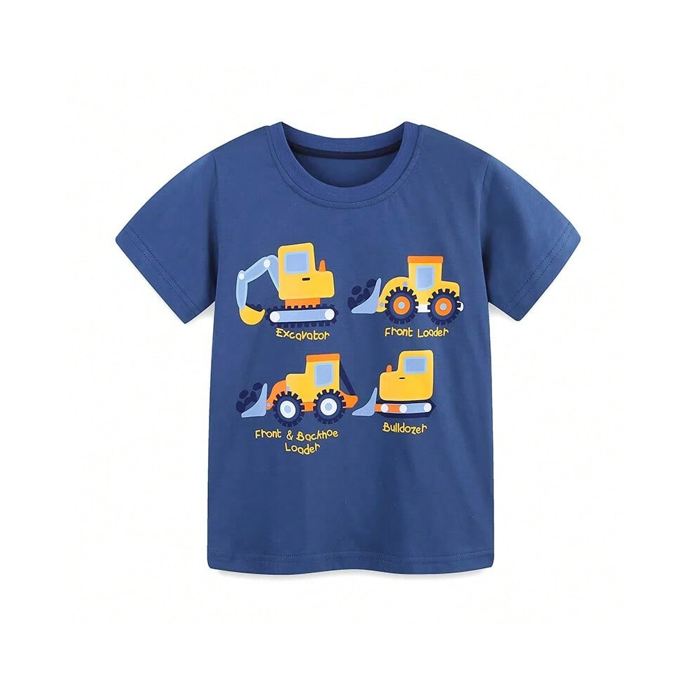 (5433 photo, 7Y) Little maven Kids Clothes Baby Boys 2025 Summer New T Shirts Children's Clothing Toddler Cartoon Excavator Shirts 2-7 Years Old