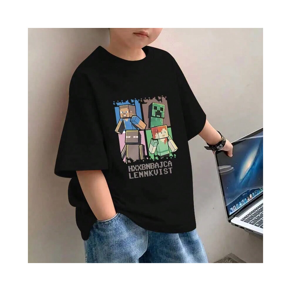 (black, 4-5Y(110CM)) Summer Boys Clothes Printed Cartoon T-shirt Teenage Girls & Boys new style clothing Fashion Casual Top