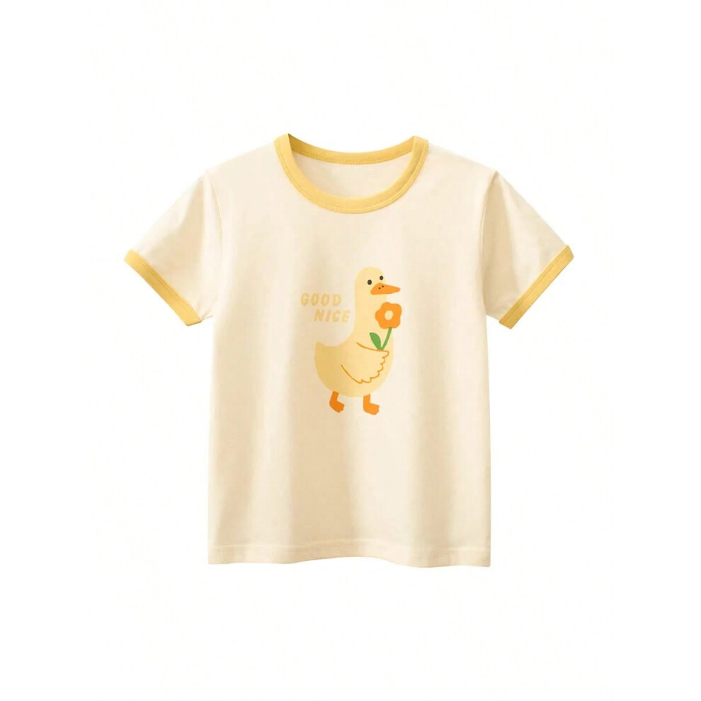 (HT9122A, 4T) 2025 Summer 2-8 Years Kids Girl Shorts Sleeve T-shirts Printed Little Girl Top Baby Girl T Shirts Children Toddler Girl Clothes