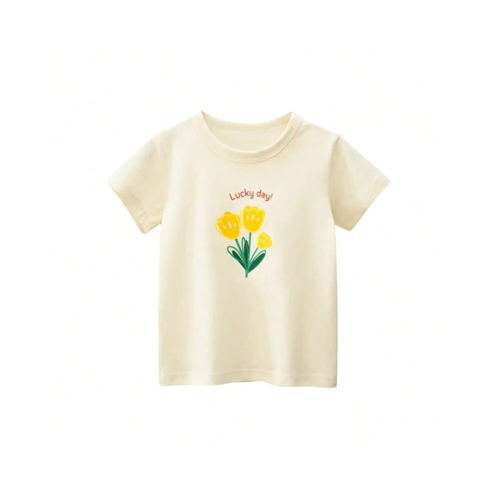 (HT9572B, 3T) 2025 Summer 2-8 Years Kids Girl Shorts Sleeve T-shirts Printed Little Girl Top Baby Girl T Shirts Children Toddler Girl Clothes