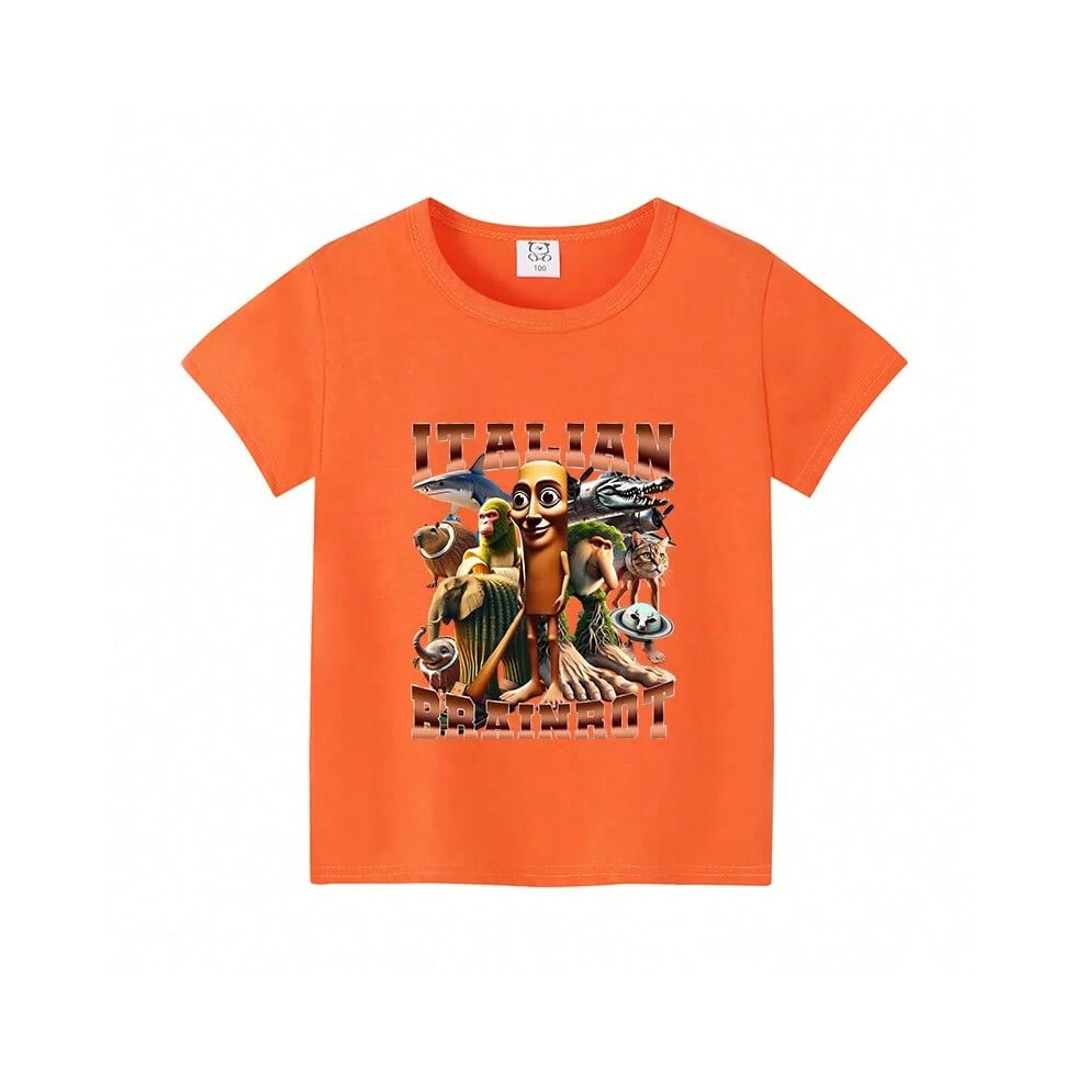 (SHJ146, 120) Italian Brainrot Themed Boys Girl T-shirt Popular Meme Animal Children Clothing Tralalero Tralala Summer Short Sleeve Cotton Tee