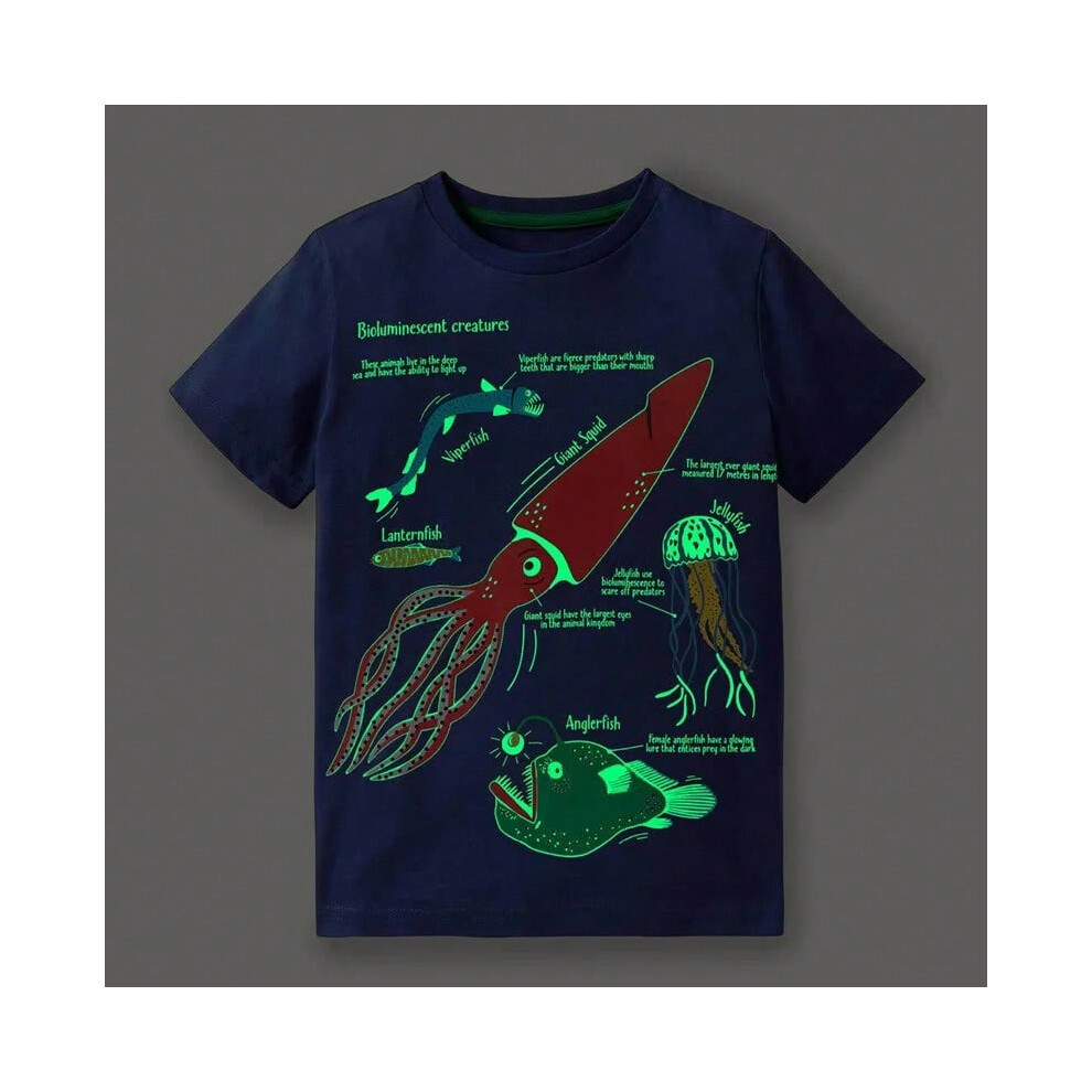 (67191 same pic, 2Y) SAILEROAD 2024 New Summer T Shirt Cotton Short Sleeve Cartoon Whale Luminous T-shirts Kids Tee Girl Tops Boys Children Clothes