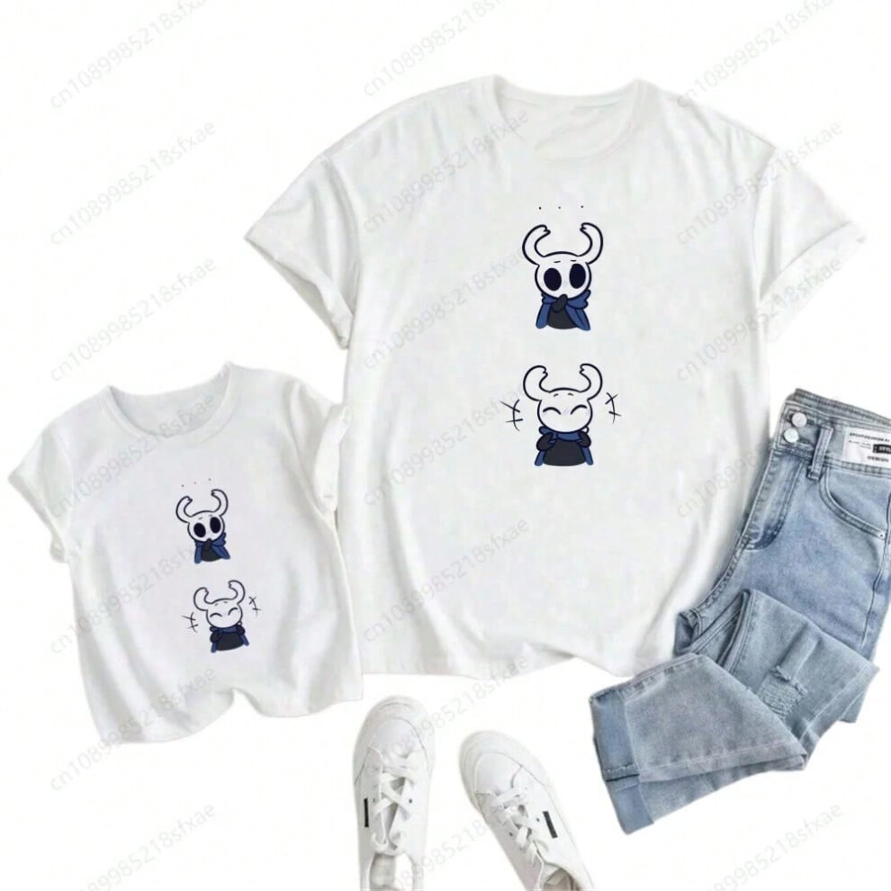 (K, Kid S-6) Children Cartoon Cute Print T-shirt Girls/Boys Funny Baby Clothes Kids Summer Short Sleeve White Hollow Knight Tshirt