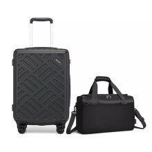 (Black) Small Hard Shell Suitcase 4 Wheels Carry-On Cabin Hand Luggage With Travel Bag