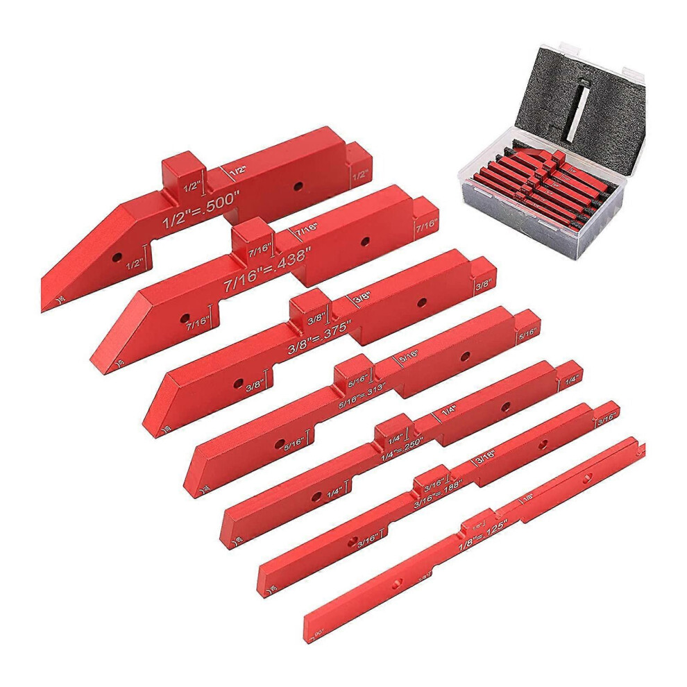 (As Show, One Size) 7Pcs Setup Blocks Height Gauge Set Adjustable Woodworking Carpenter Measuring Tools Red 6909775969595