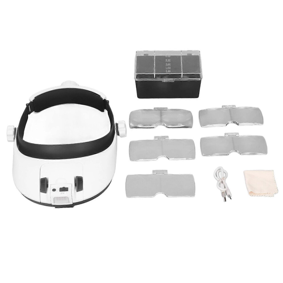 (As show, One size) Head Magnifier Rechargeable Magnifying Glasses LED with 5pcs Eyeglass for Reading Repair