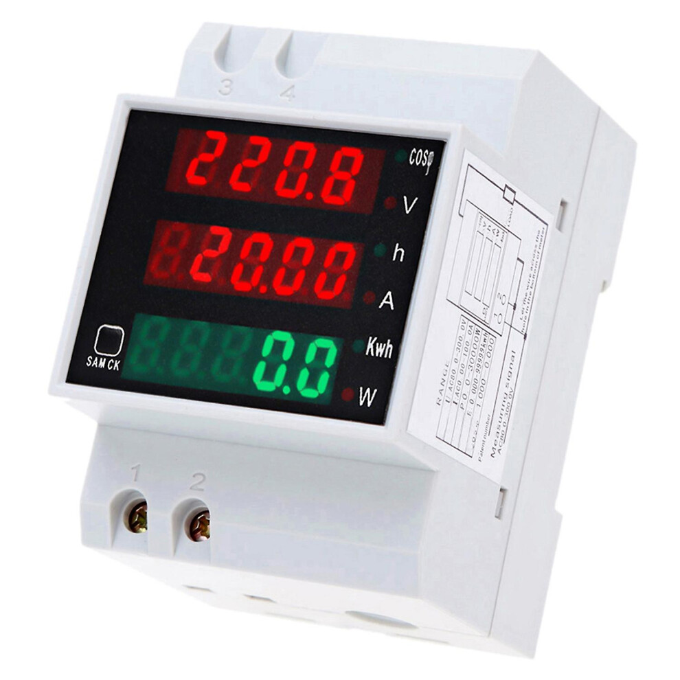 (As Show, One Size) Ac80-300V 100A Multi-Functional Digital Din Rail Current Voltage Power Factor Meter Ammeter Voltmete 6909775571545