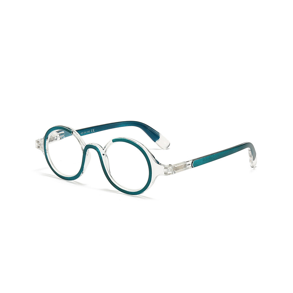 Green (, +3.0) Vintage Spring Hinges Reading Glasses Small Round Readers +1.0 ~ +4.0