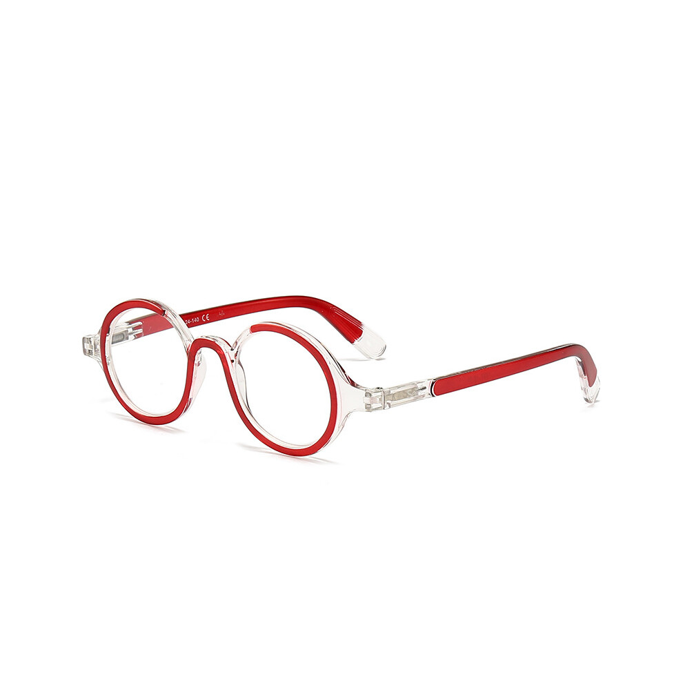 (Red, +2.0) Vintage Spring Hinges Reading Glasses Small Round Readers +1.0 ~ +4.0