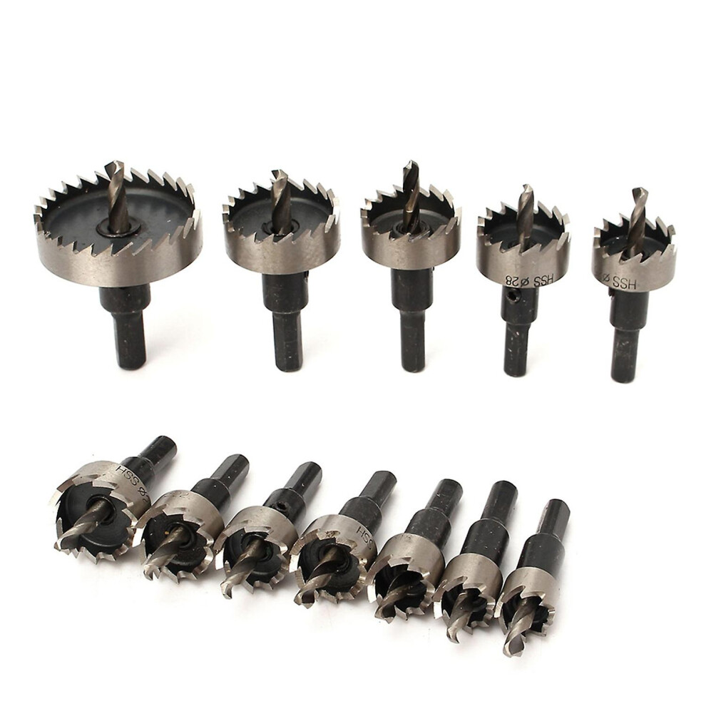 (As Show, One Size) 12Pcs Hss Drill Bit Hole Saw Tooth Set Stainless Steel Metal Alloy Cutter 15-50Mm 6909775571330