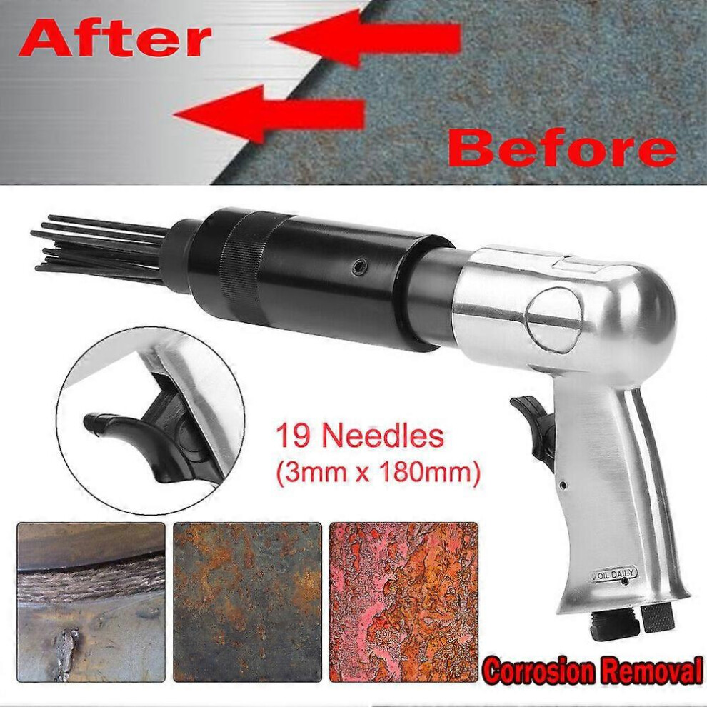 (As Show, One Size) Air Pneumatic 19 Needle Scaler Pistol Grip Rust Paint Slag Corrosion Removing Deburring Tool 6909775979952