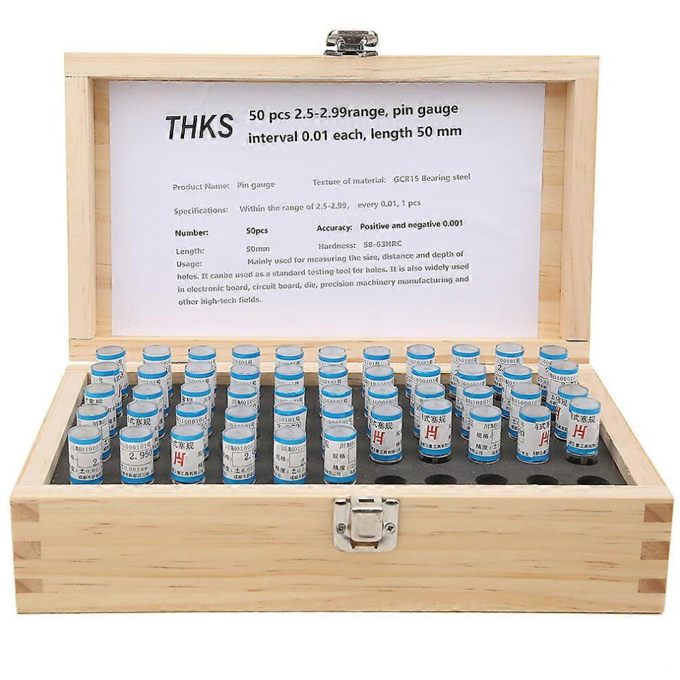 (As Show, One Size) 50Pcs 2.5-2.99Mm Plug Pin Gage Set 0.001Mm Tolerance Bearing Steel Precision Tool 6909775974858