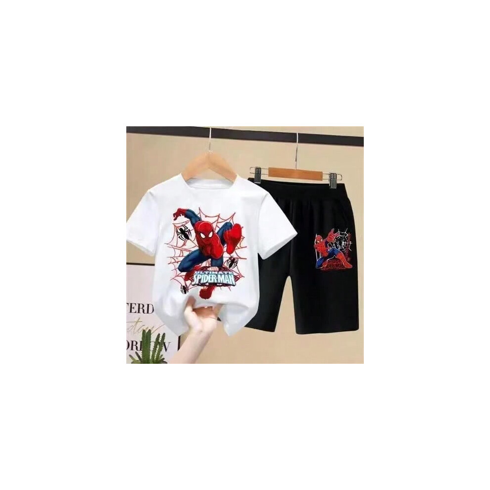 (baise, 85-100cm) Children'S T-Shirts Spider-Man Set Aoger Spiderman Boys Summer Trend Baby Short Sleeve Shorts Two-Piece Set Kids Outfits Gifts