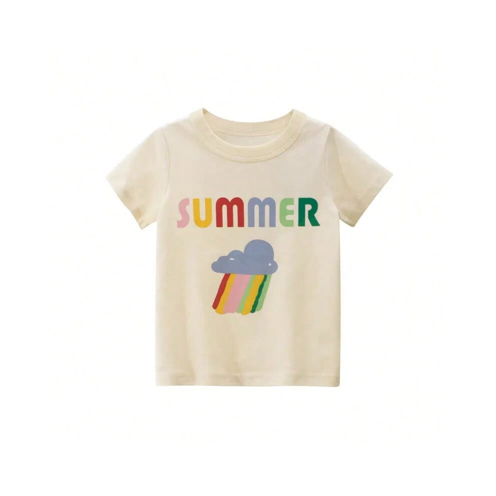 (HT987A, 4T) 2025 Summer 2-8 Years Kids Girl Shorts Sleeve T-shirts Printed Little Girl Top Baby Girl T Shirts Children Toddler Girl Clothes