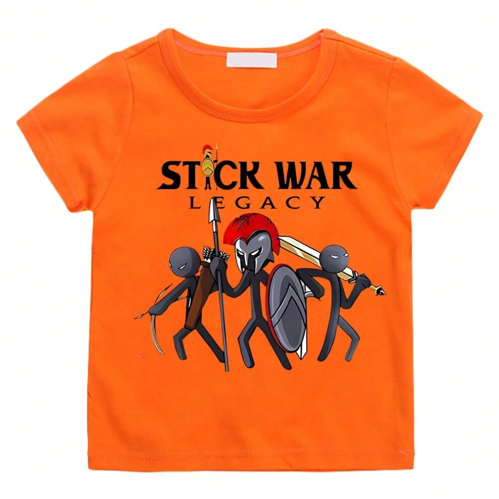 (orange, 8T) Hot Game Stick War Cartoon Graphic T-shirt Kids Baby Girls Cartoon Short Sleeve Clothes Boys Streetwear Soft Camisetas Tee-shirt
