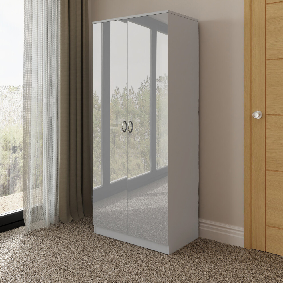(Grey) Gloss 2 Door Wardrobe Soft Hinges Polished Handle