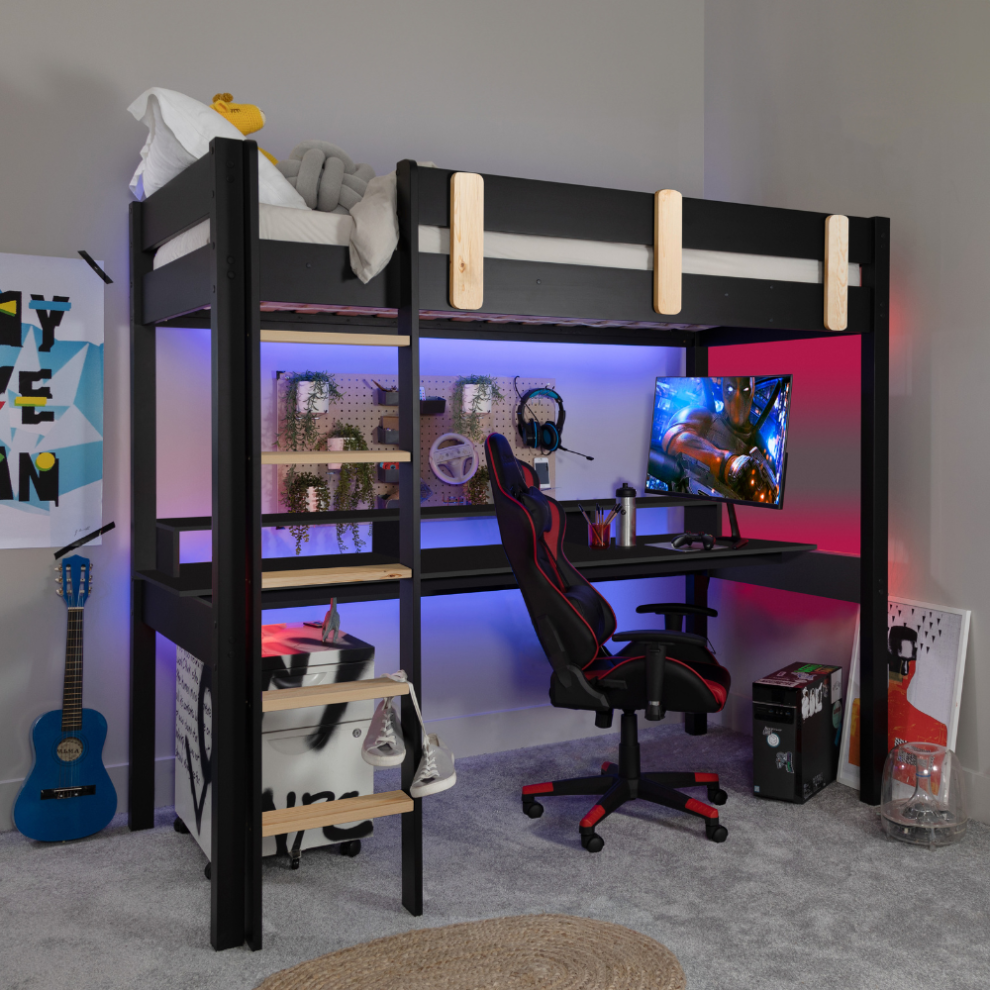 High Sleeper Gaming Station with Thea Desk in Black