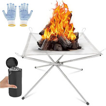 Portable Fire Pit for Camping Stainless Steel Mesh Firepit Gloves, Carrying Bag