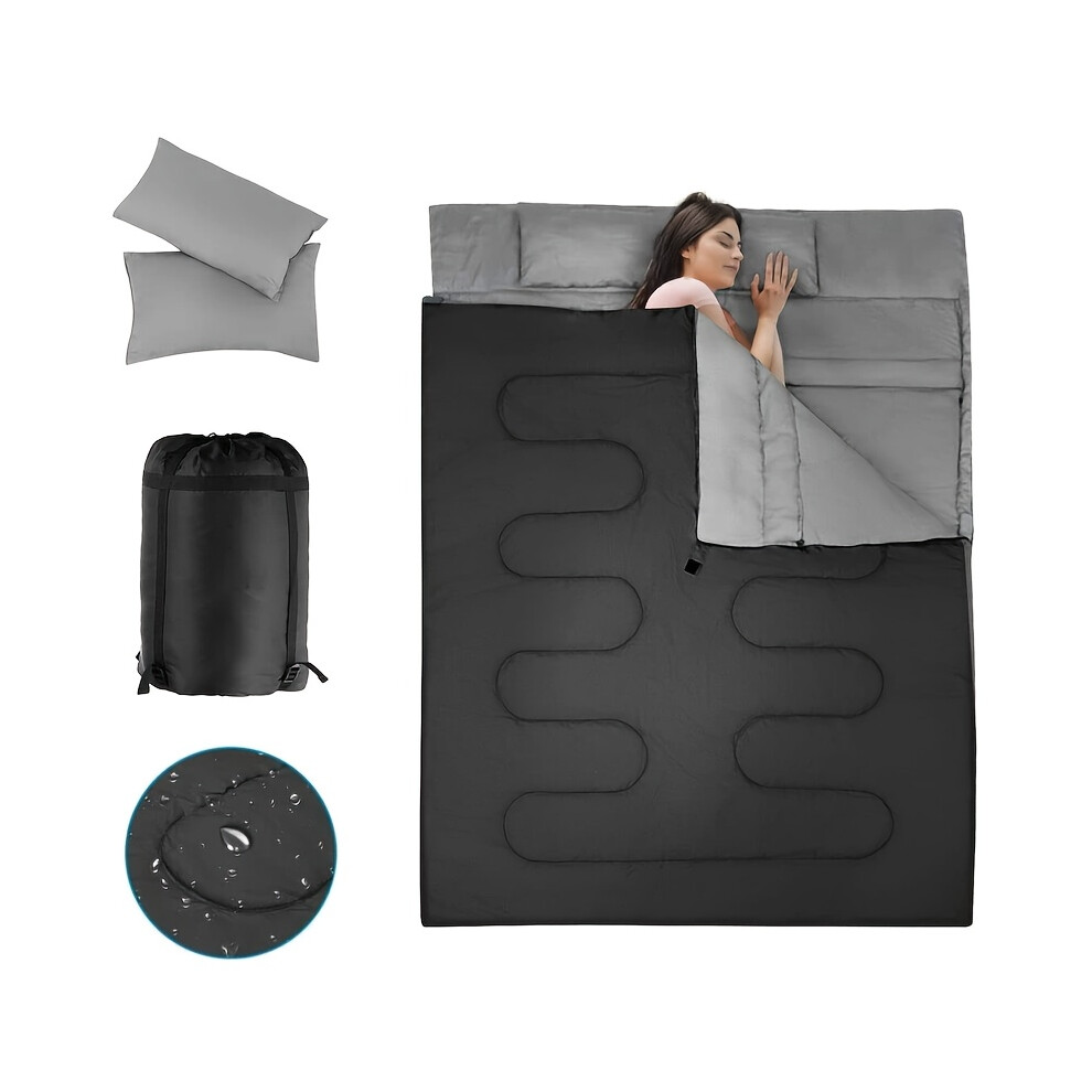 Closkye (Double Black) Outdoor Sleeping Bag, Double Adult Sleeping Bag, Lightweight And With Compact Bag, Oversized Camping Sleeping Bag, All-Season Sleeping