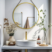 60cm Round Circle Wall Hanging Mirror with Brush Golden Aluminum Frame