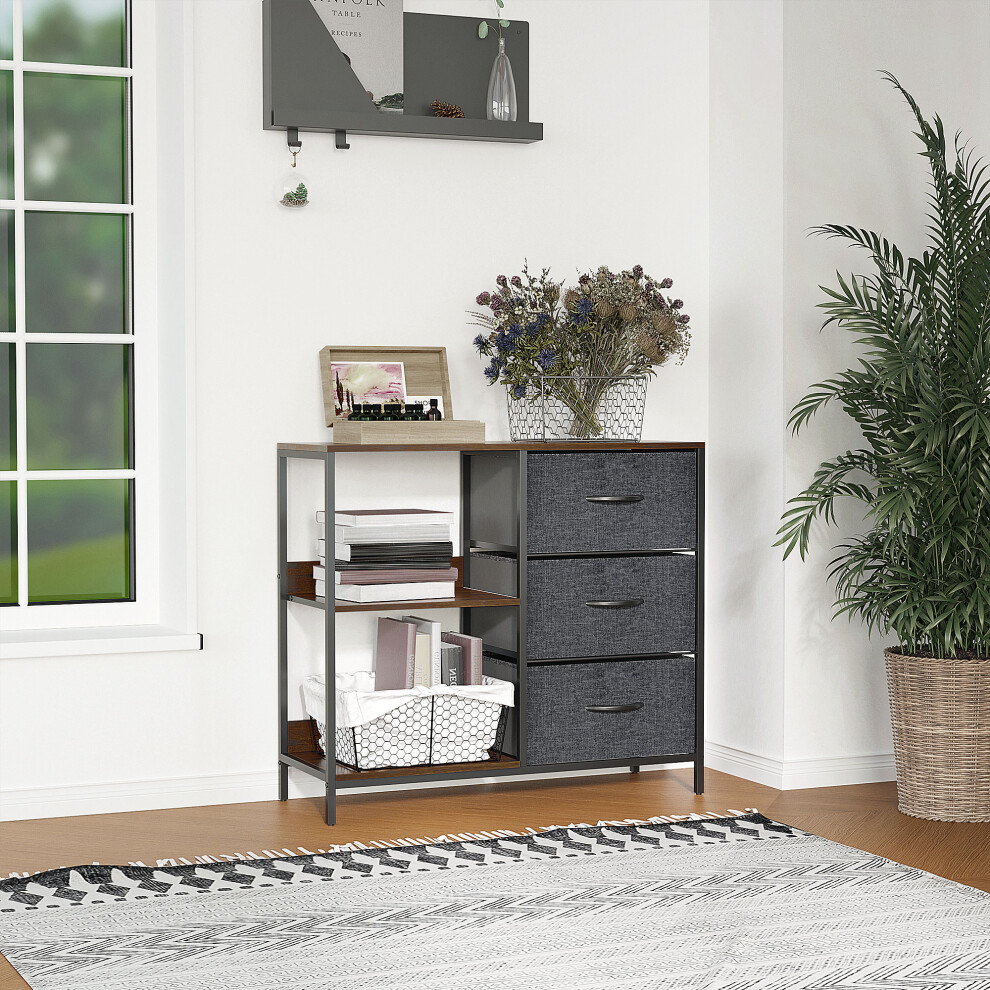 HOMCOM Chest Dresser Tower with 3 Drawers Storage Cabinet Organizer, Black