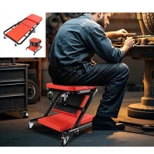36" Foldable Z-Creeper Seat - 2-in-1 Padded Garage Stool & Under Car Crawler Board with Swivel Wheels