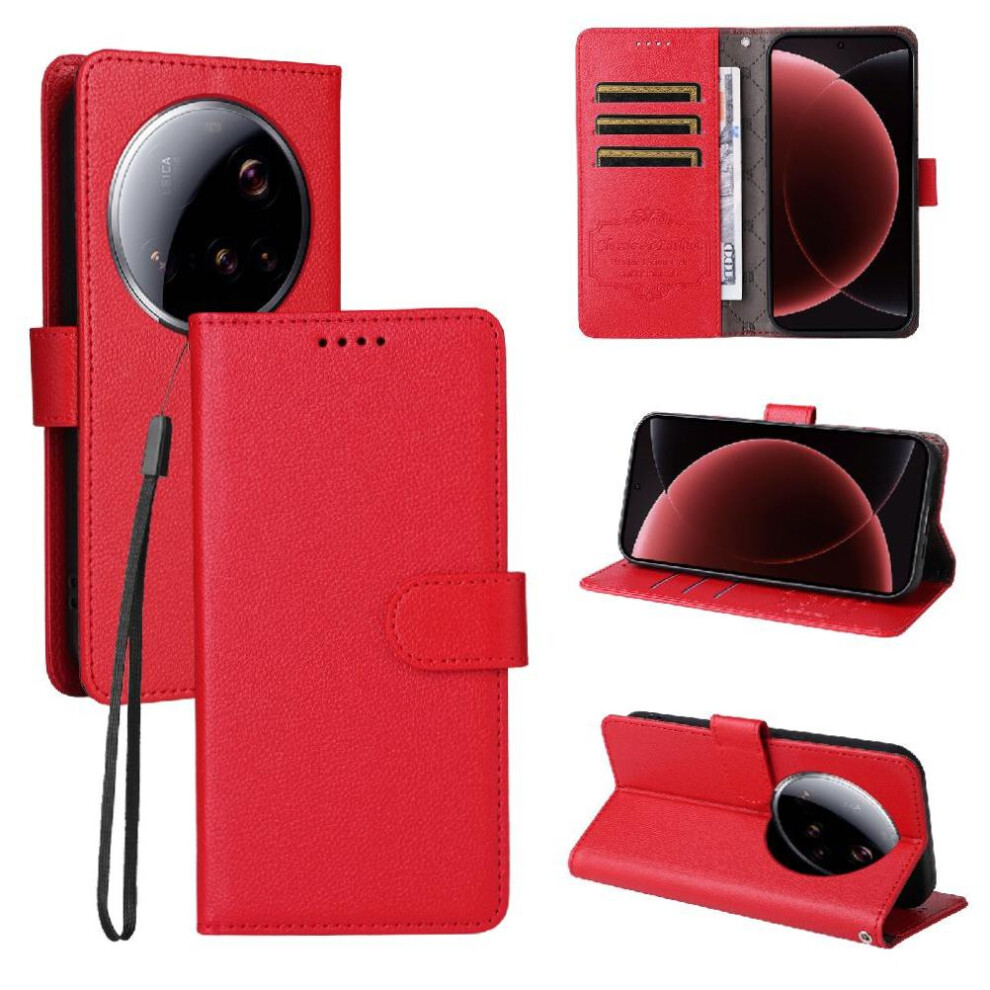 (Red) Flip Case For Xiaomi 15 Ultra Wallet Magnetic Car Mount Wireless Charging Crad Slot Red 764563532681