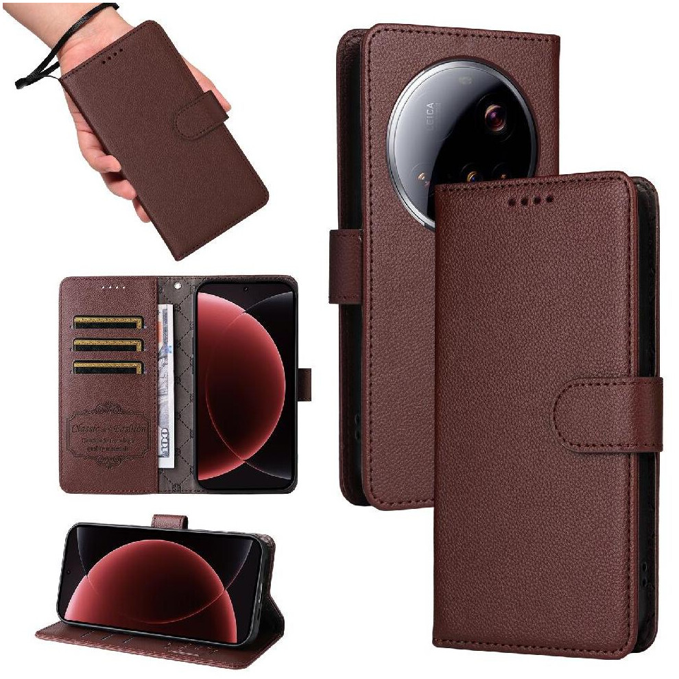 (Brown) Flip Case For Xiaomi 15 Ultra Wallet Magnetic Car Mount Wireless Charging Crad Slot Brown 764563532650