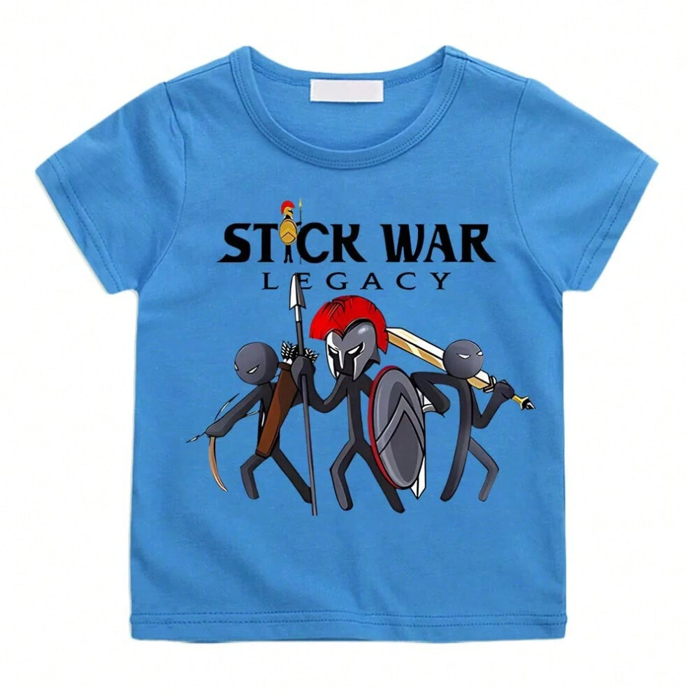 (dark-blue, 11T) Hot Game Stick War Cartoon Graphic T-shirt Kids Baby Girls Cartoon Short Sleeve Clothes Boys Streetwear Soft Camisetas Tee-shirt