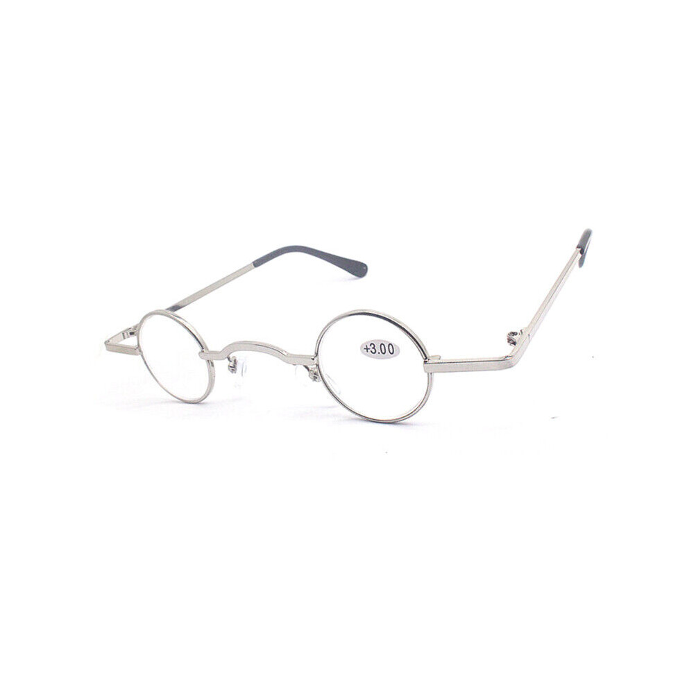 (=+3.00 strength, Silver) Men Women Small Round Reading Glasses 1.0 1.5 2.0 2.5 3.0 3.5 Metal Readers