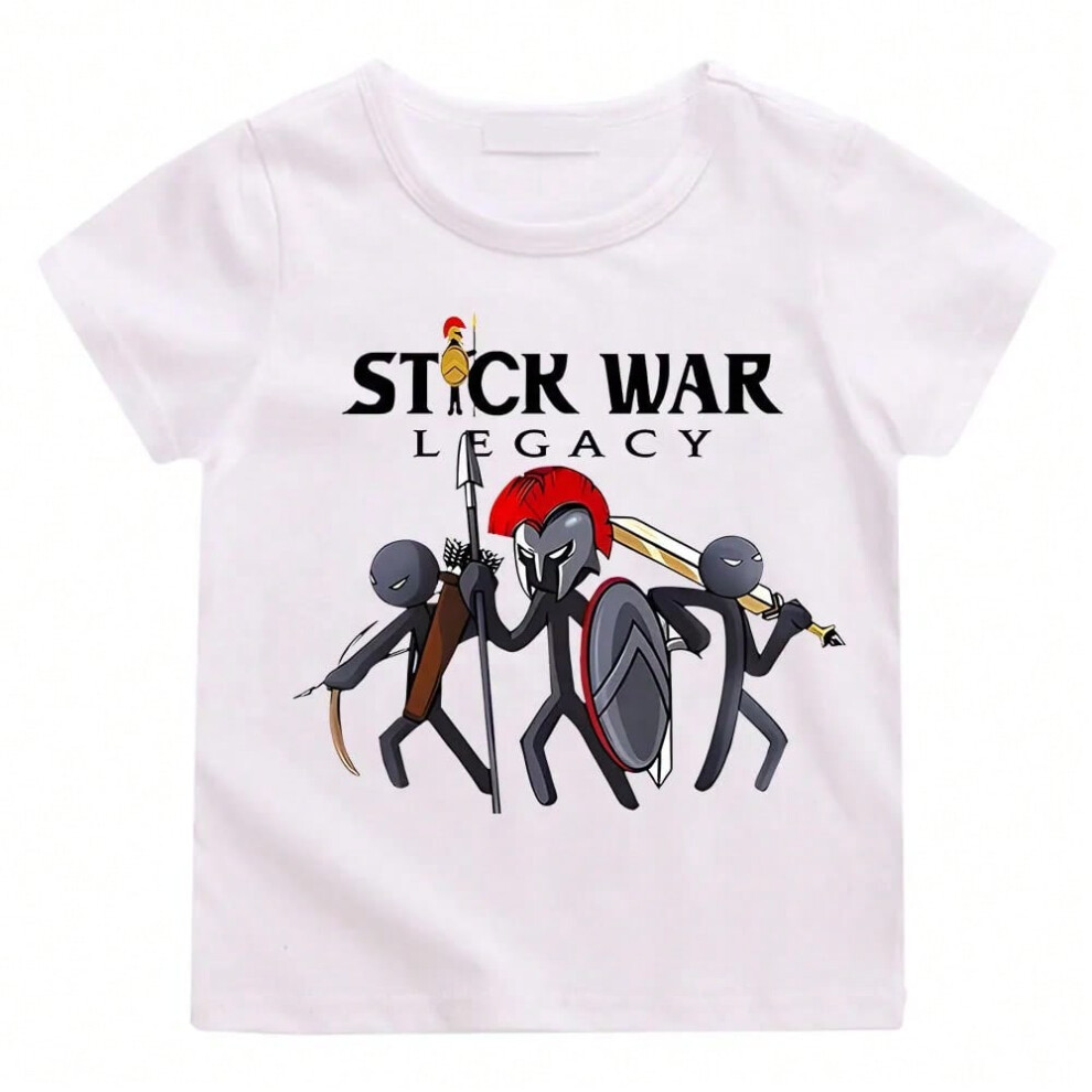(white, 8T) Hot Game Stick War Cartoon Graphic T-shirt Kids Baby Girls Cartoon Short Sleeve Clothes Boys Streetwear Soft Camisetas Tee-shirt