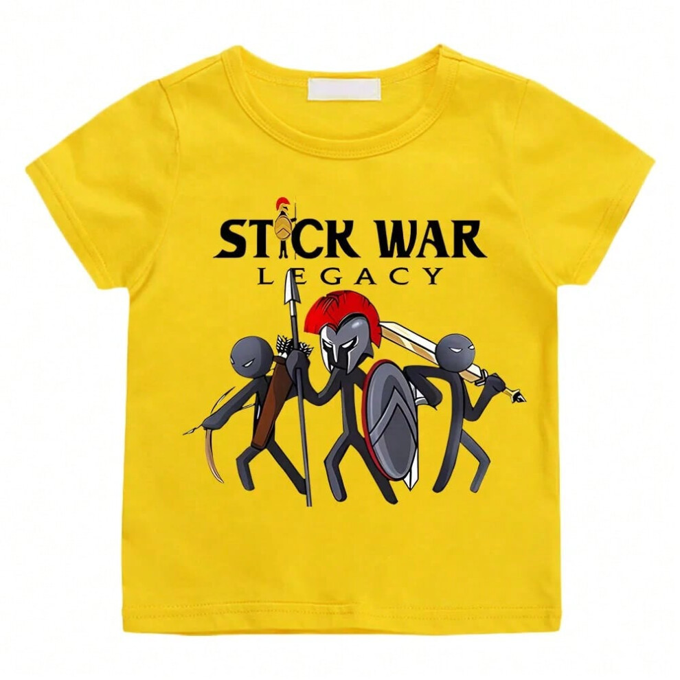 (yellow, 9T) Hot Game Stick War Cartoon Graphic T-shirt Kids Baby Girls Cartoon Short Sleeve Clothes Boys Streetwear Soft Camisetas Tee-shirt