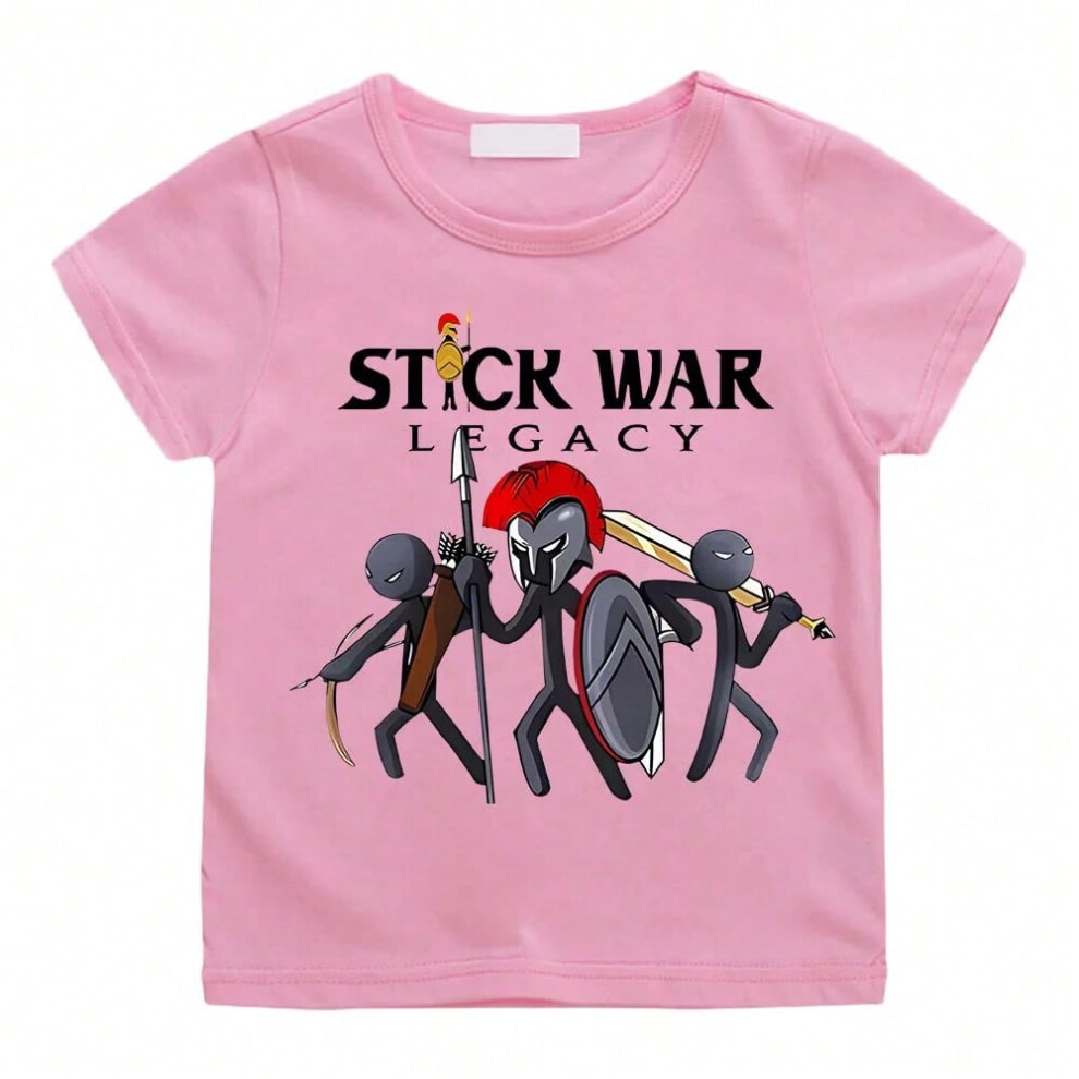 (pink, 8T) Hot Game Stick War Cartoon Graphic T-shirt Kids Baby Girls Cartoon Short Sleeve Clothes Boys Streetwear Soft Camisetas Tee-shirt