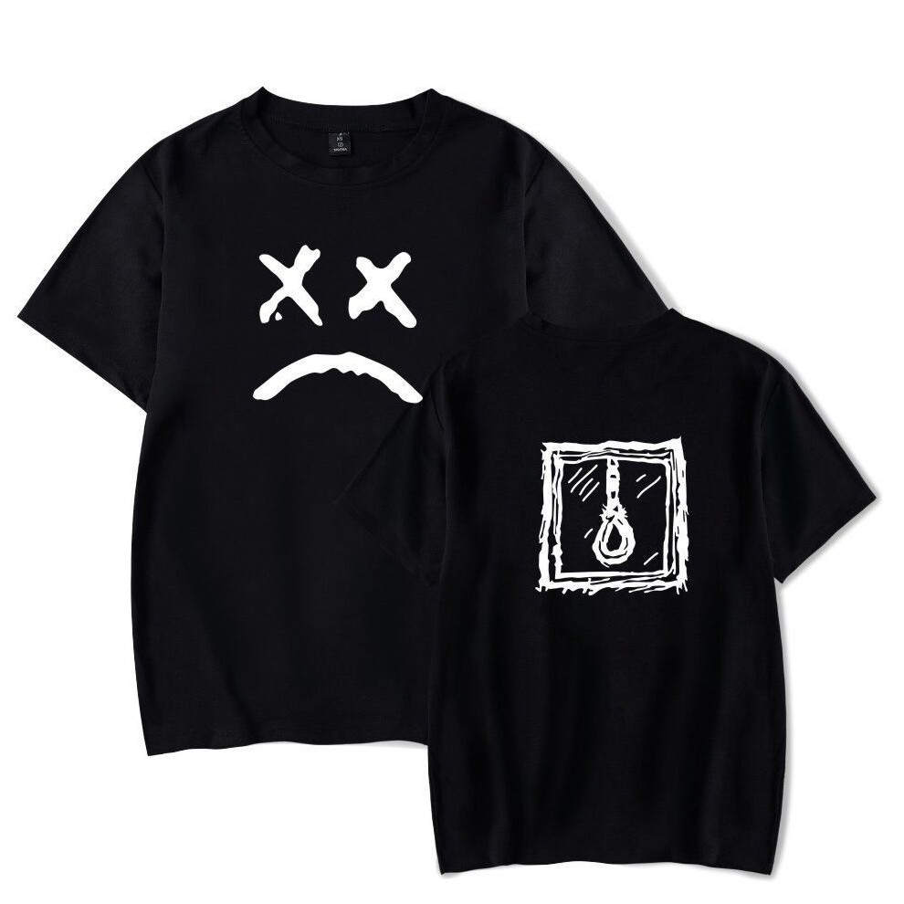 (Noir,3XL=US XL)Lil Peep Tshirt Triste Emotion Rappeur Causal Tee Noir Blanc Femme Homme Polo