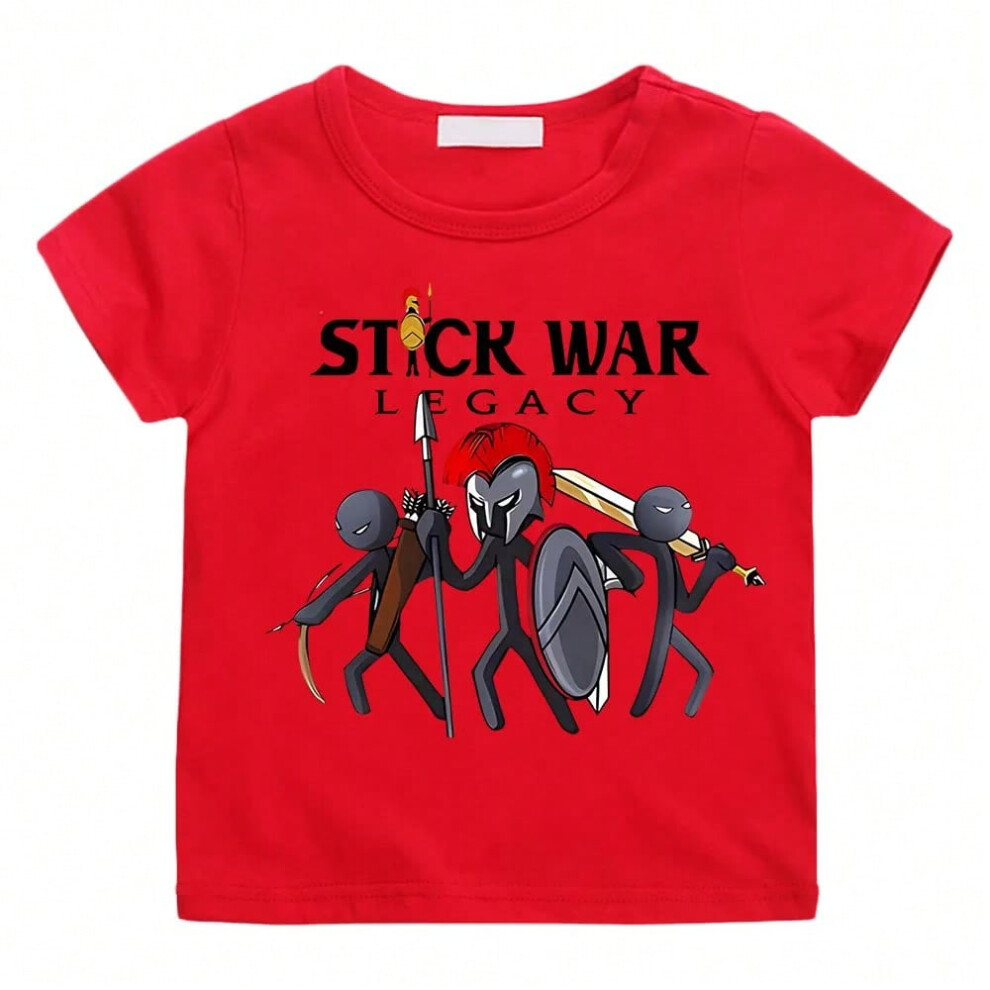 (red, 12T) Hot Game Stick War Cartoon Graphic T-shirt Kids Baby Girls Cartoon Short Sleeve Clothes Boys Streetwear Soft Camisetas Tee-shirt