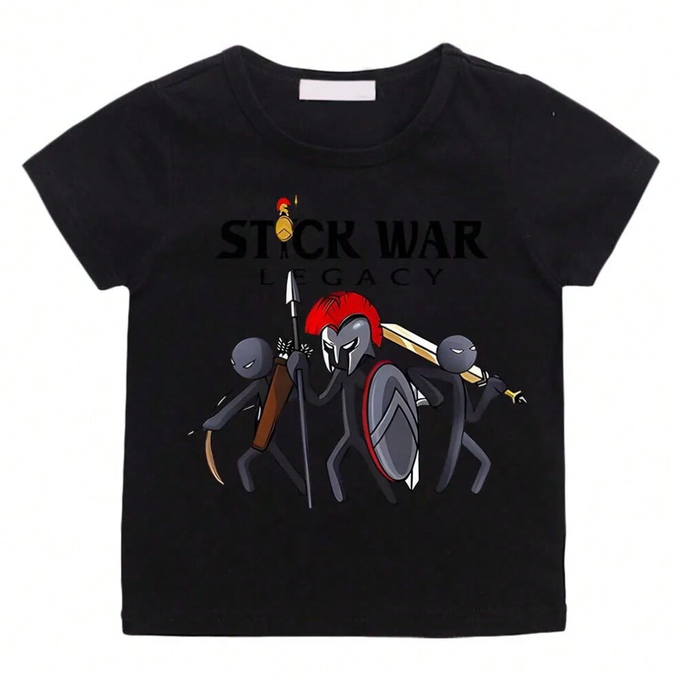 (black, 10T) Hot Game Stick War Cartoon Graphic T-shirt Kids Baby Girls Cartoon Short Sleeve Clothes Boys Streetwear Soft Camisetas Tee-shirt