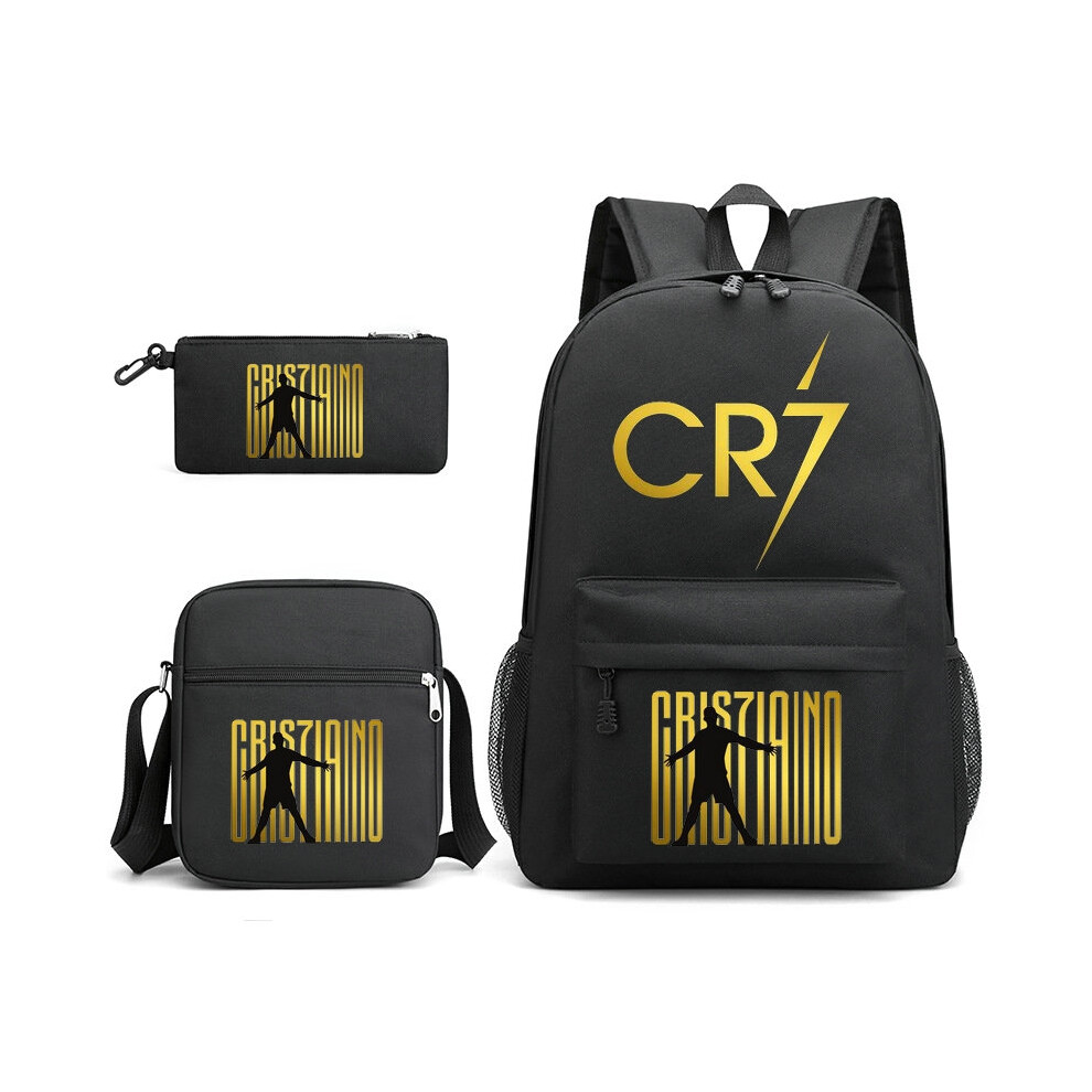 (4) 3pcs CR7 Football Cool Backpacks Capacity Rucksack Girl Boys Simple Shoulder Bag High School Schoolbag Black