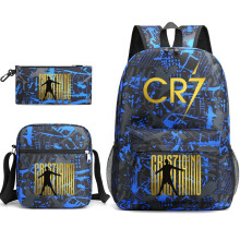 (3) 3pcs CR7 Football Cool Backpacks Capacity Rucksack Girl Boys Simple Shoulder Bag High School Schoolbag Black