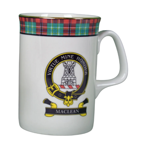 (MacLean) White Scottish Clan Crest Tartan Bone China Mug